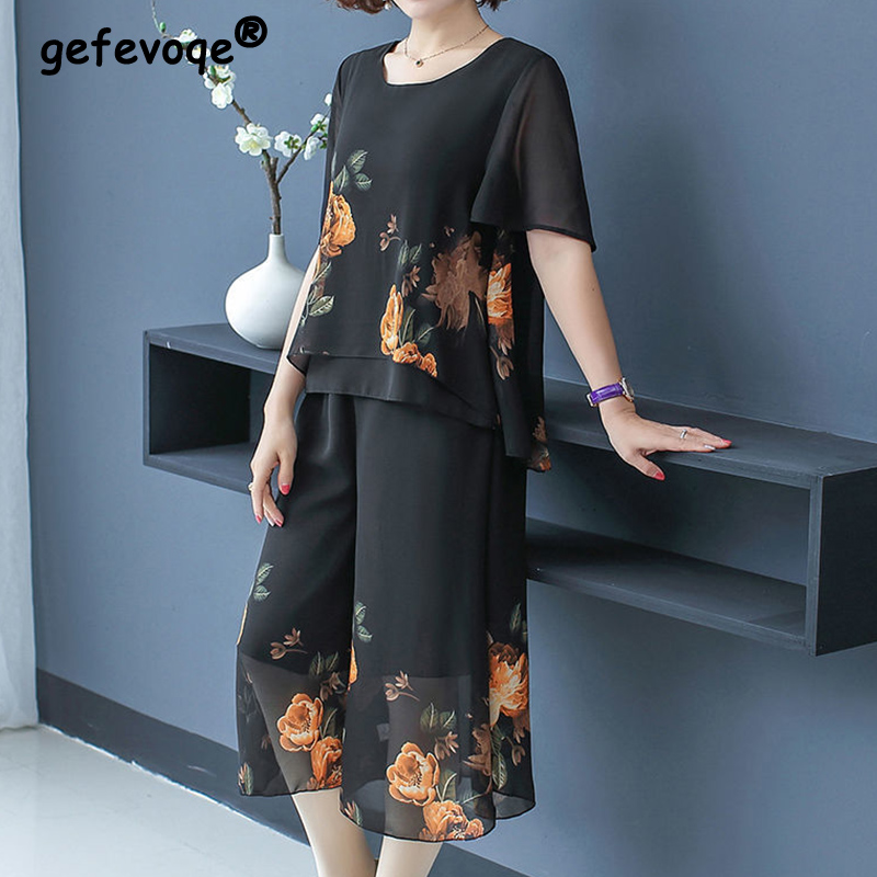 Summer Clothing For 60 Year Old Woman - Elegante moda stampa floreale pizzo set