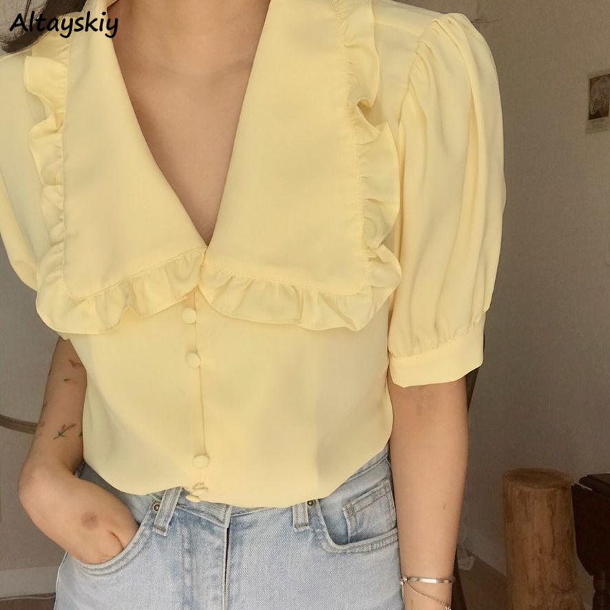 Summer Clothing Teens - Camicette da donna Solid Ruffles Dolce