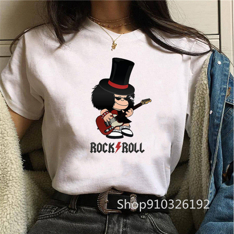 Summer Clothing Teens - Maglietta Rock Roll Mafalda Divertente cartone