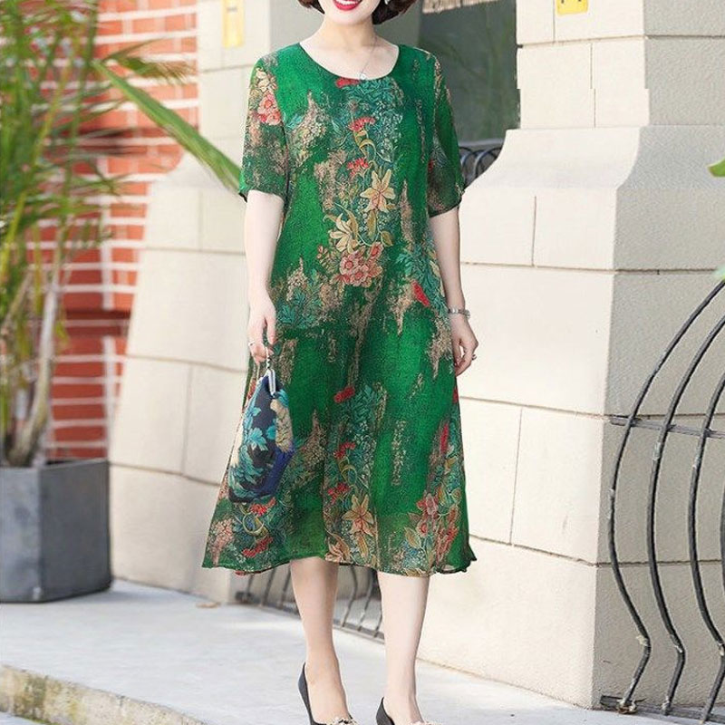 Summer Clothing For 60 Year Old Woman - Abito longuette irregolare moda Vintage stampato