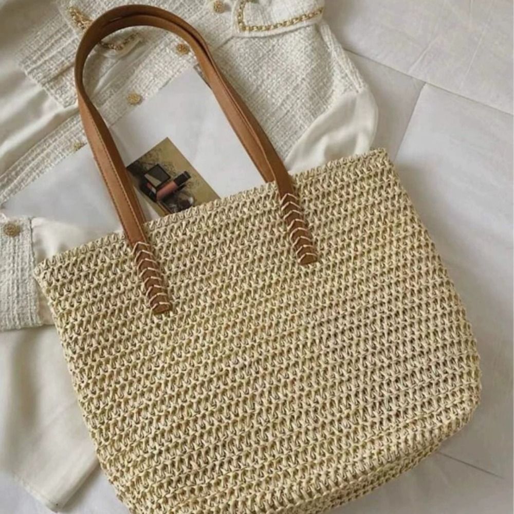 Beach Bag Straw - Borsa Tote in Paglia Intrecciata Monocolore,